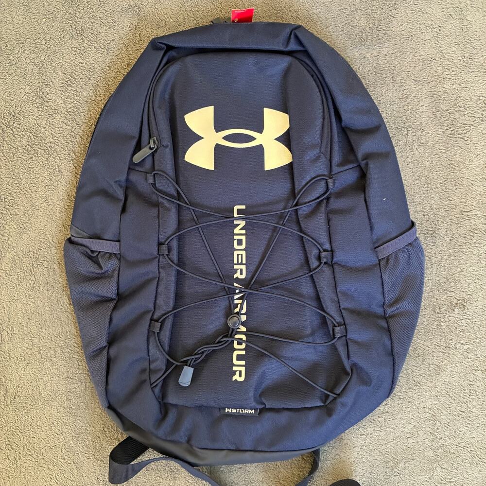 Under Armour Hustle Navy Blue Water Resistant Adjustable Toggle Sport Backpack